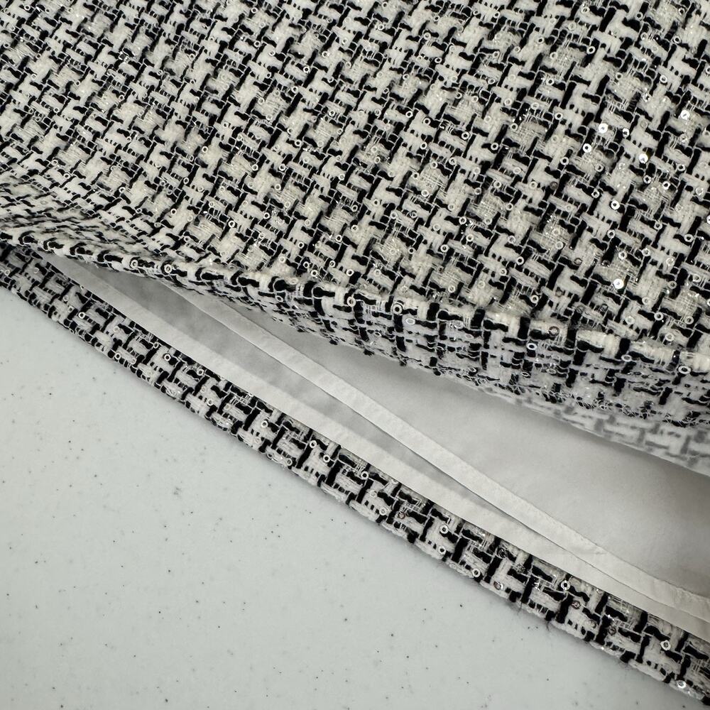 LOFT Tweed Mini Skirt Women's Size 10 Metallic Sequin Black White Party Holiday - Picture 12 of 13